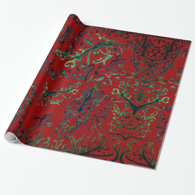 Green Ornaments Wrapping Paper (Unrolled)