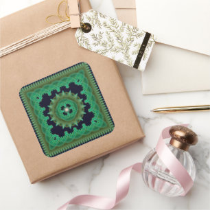 Green ornate fairy decoration square sticker