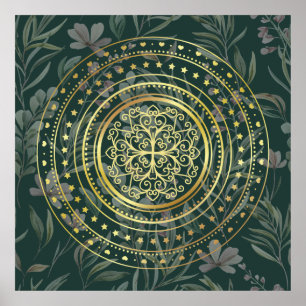 Green Ornate flourish floral Poster