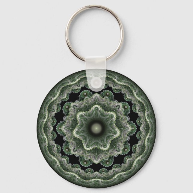 Green ornate fractal key ring (Front)