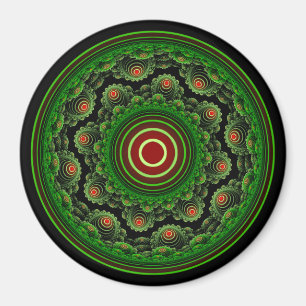 Green ornate natural fractal round ornament magnet