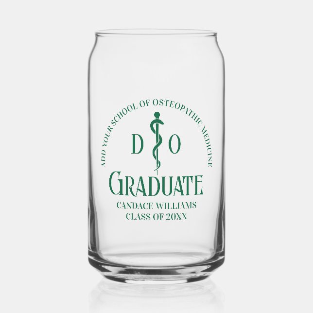 Green Osteopathic Medical School Graduation Can Glass (Front)