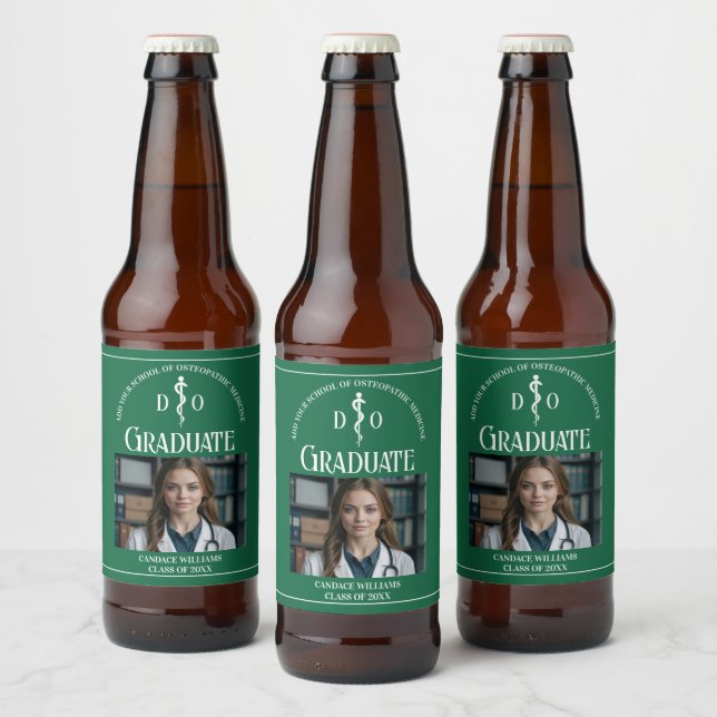 Green Osteopathic Medical School Graduation Party Beer Bottle Label (Bottles)
