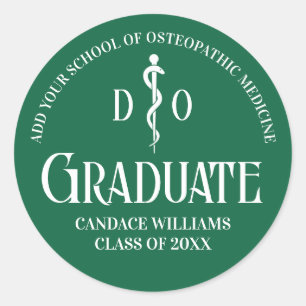 Green Osteopathic Medical School Graduation Party Classic Round Sticker