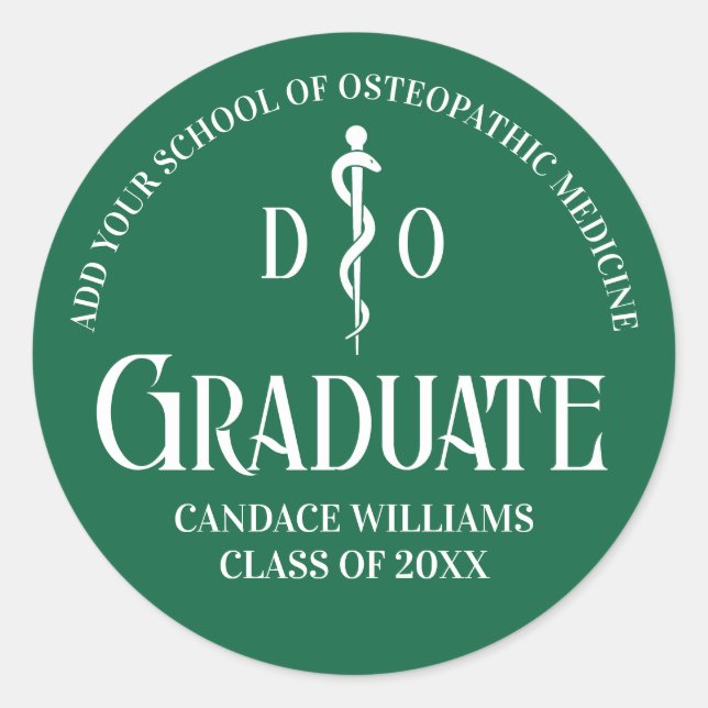 Green Osteopathic Medical School Graduation Party Classic Round Sticker (Front)