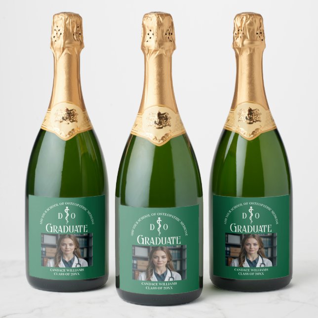 Green Osteopathic Medical School Graduation Party Sparkling Wine Label (Bottles)