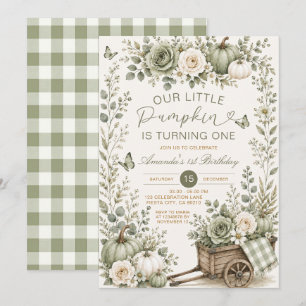 Green Our Little Pumpkin 1st Birthday Floral Invitation