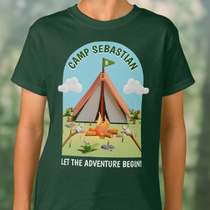 Green Outdoors Adventure Camping Birthday Party T-Shirt