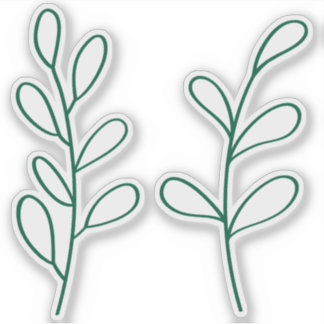 Green Outline Leaves, Two Custom Cut Small