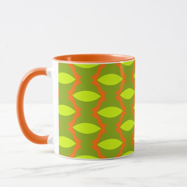 Green Oval Orange Stripes Pattern Mug (Left)