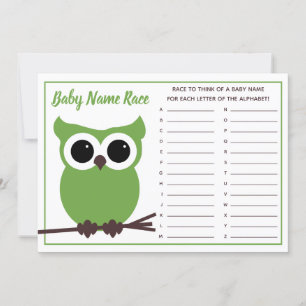Green Owl Baby Name Race Baby Shower Game Invitation