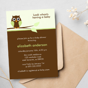 Green Owl Baby Shower Invitation