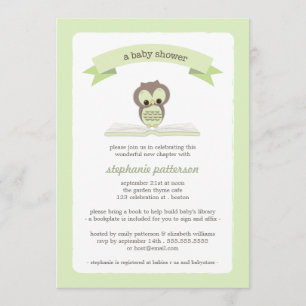 Green Owl Bring a Book Baby Shower Invitation