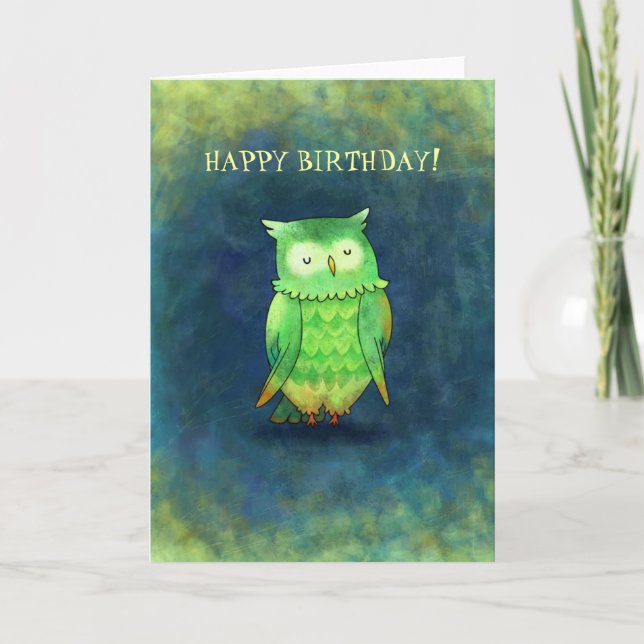 Green Owl Greeting Card(customisable) Card (Front)