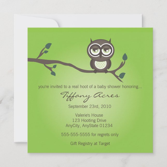 Green Owl Invitation (Front)