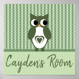 Green Owl Nursery Room Poster