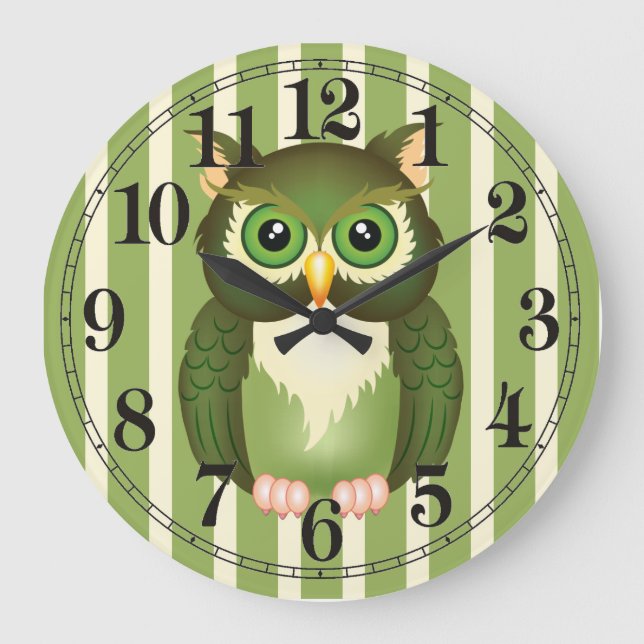 Green Owl Round (Large) Wall Clock (Front)
