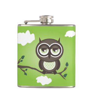 Green Owl Sitting on a Branch Flask