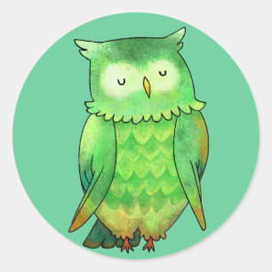 Green Owl Small Stickers