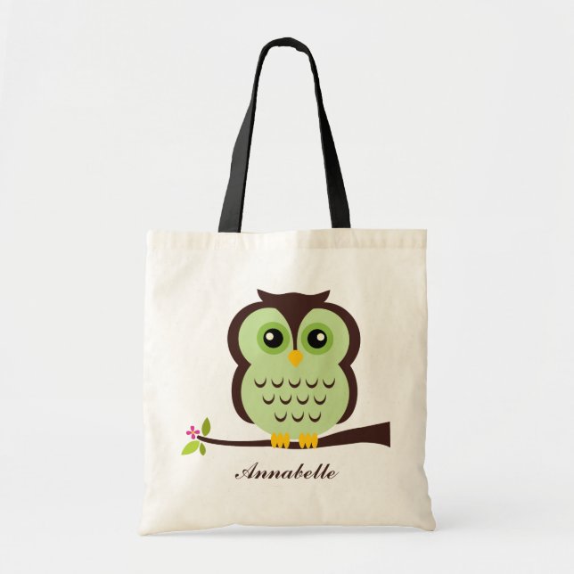 Green Owl Tote Bag (Front)
