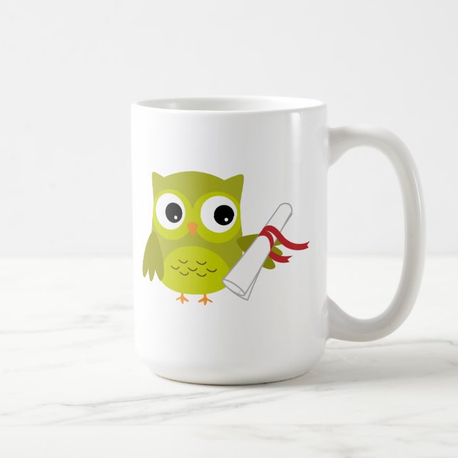 Green Owl with Diploma Graduation Mug (Right)