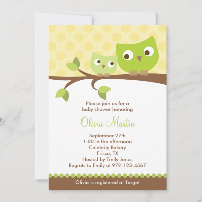 Green Owls Baby Shower Invitations (Front)