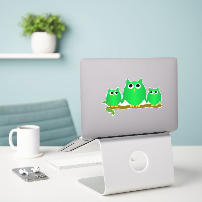 Green Owls Design (Laptop On Desk)