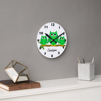Green Owls Design Personalised Round Clock