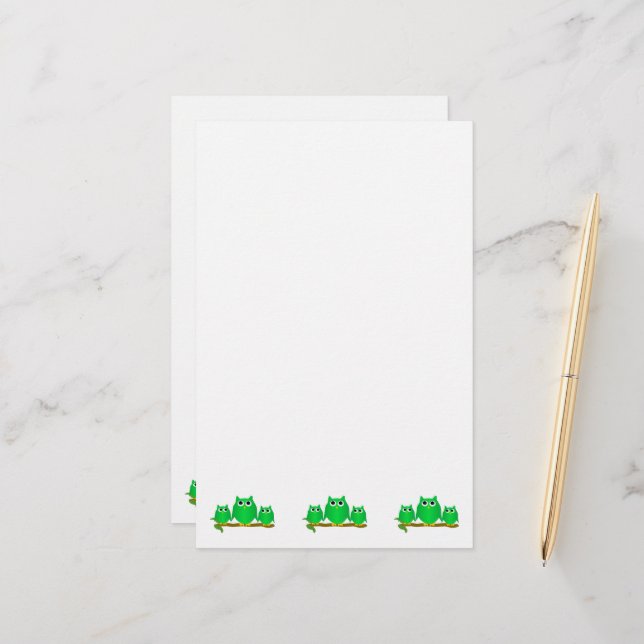 Green Owls Design Stationery (Front/Back In Situ)