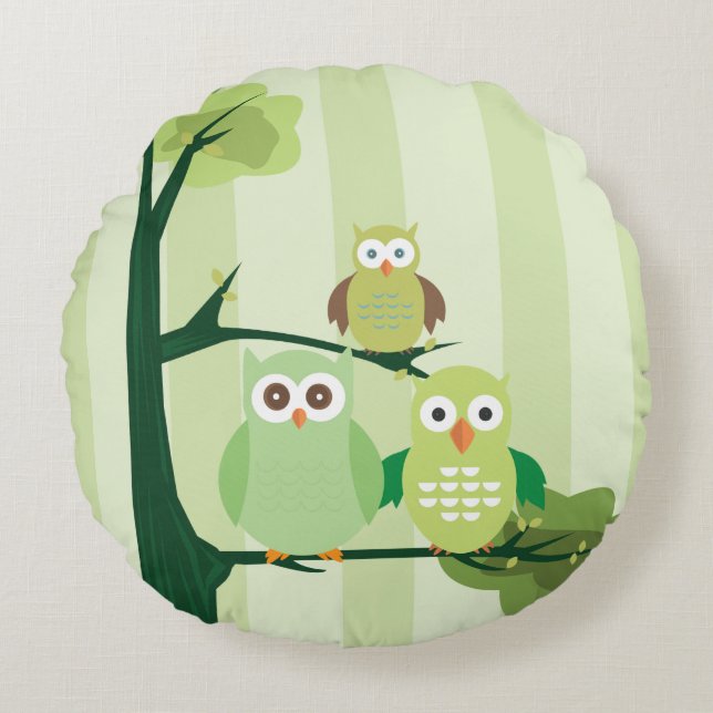 Green Owls Round Cushion (Front)