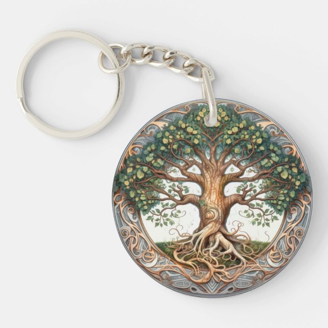 Green Pagan Tree of Life Acrylic Key Ring (Front)
