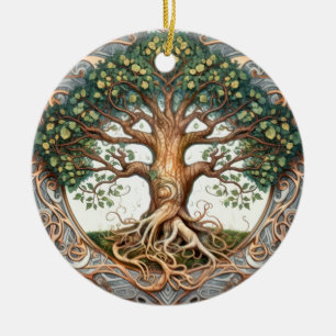 Green Pagan Tree of Life  Ceramic Ornament