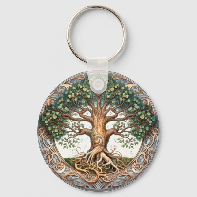 Green Pagan Tree of Life  Key Ring (Front)