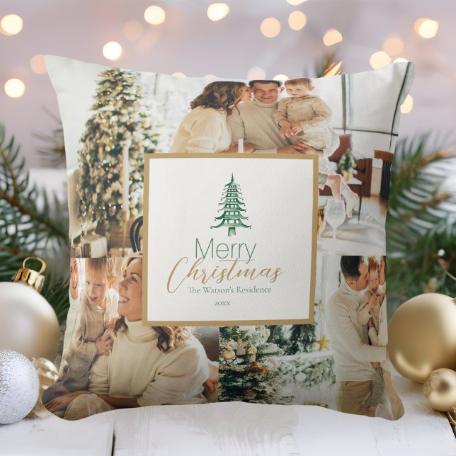 Green Pagoda Christmas Tree 3-Photo Throw Pillow (Green Pagoda Christmas Tree 3-Photo Throw Pillow)