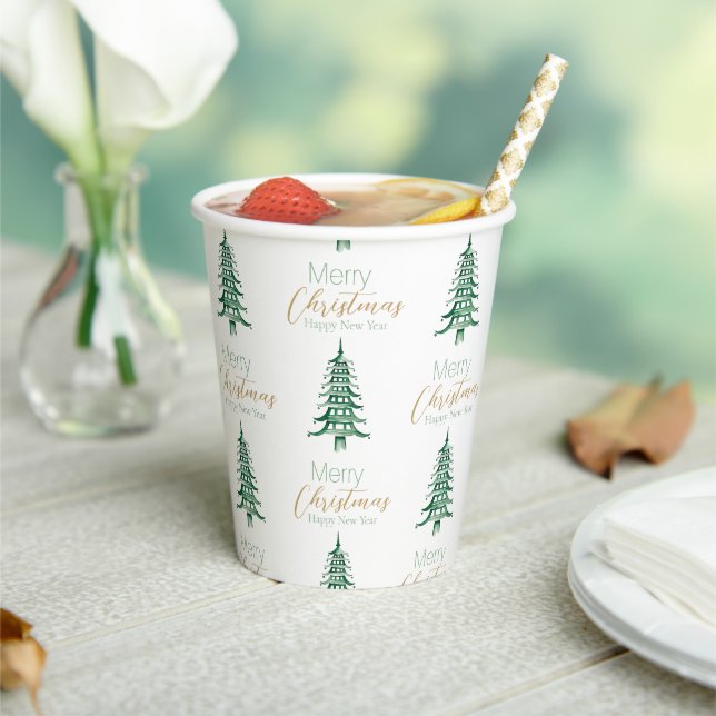 green Pagoda Christmas Tree Pattern  Paper Cups (Insitu)