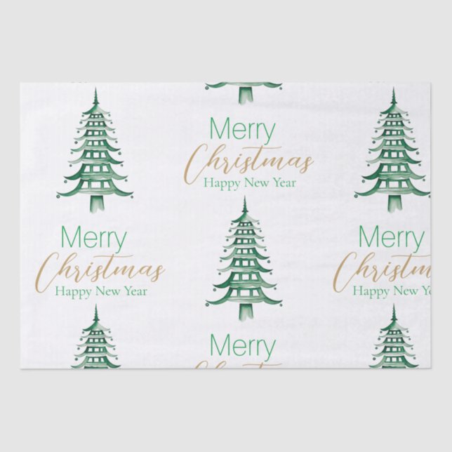 Green Pagoda Christmas Tree Tissue Paper (Front)