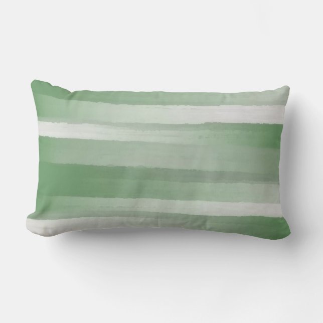 Green Painted 'look' Stripes-Customisable Lumbar Cushion (Front)