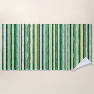 Green painterly stripes pattern beach towel