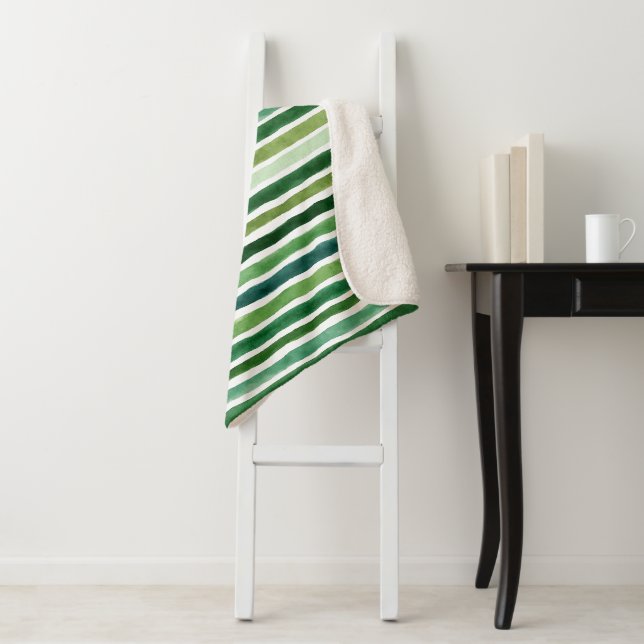 Green painterly stripes pattern sherpa blanket (In Situ)