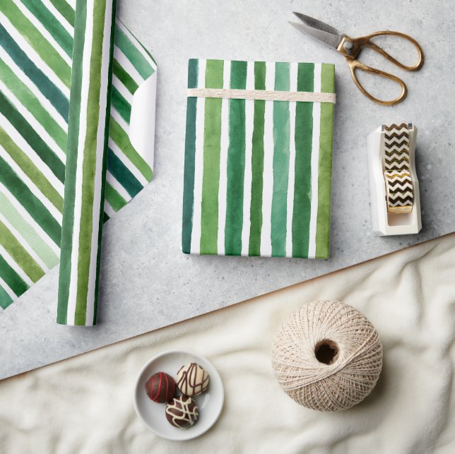 Green painterly stripes pattern wrapping paper (Crafts)