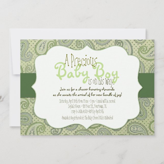 Green Paisley Baby Boy Shower Invitation (Front)