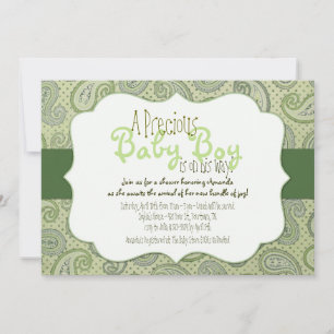 Green Paisley Baby Boy Shower Invitation