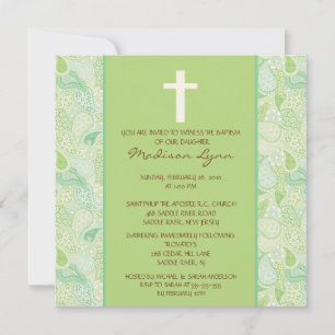Green PAISLEY Baby Girl Baptism Inviation Invitation