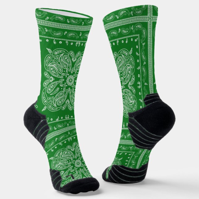 Green Paisley Bandanna Print Socks (Angled)