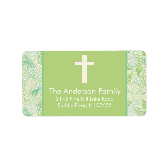 Green Paisley Cross Religious address Label (Front)