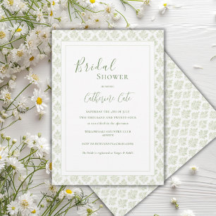 Green Paisley Minimalist Vintage Bridal Shower  Invitation