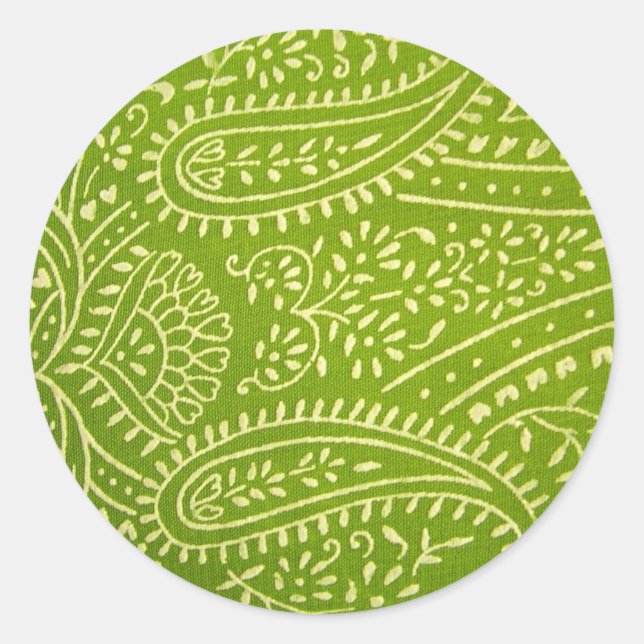 Green paisley pattern classic round sticker (Front)