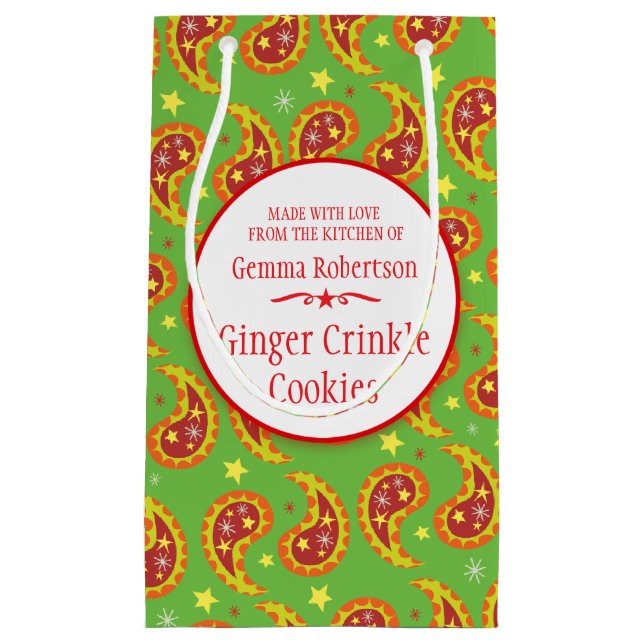 Green paisley pattern cookie swap baking gift bags (Front)