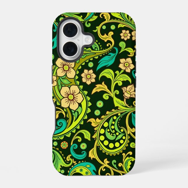 Green Paisley Pattern iPhone 16 Case (Back)