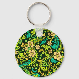 Green Paisley Pattern Key Ring